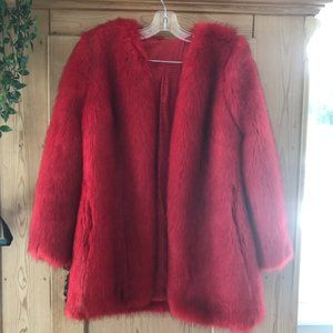 Faux Fur Red Coat, House of CB London